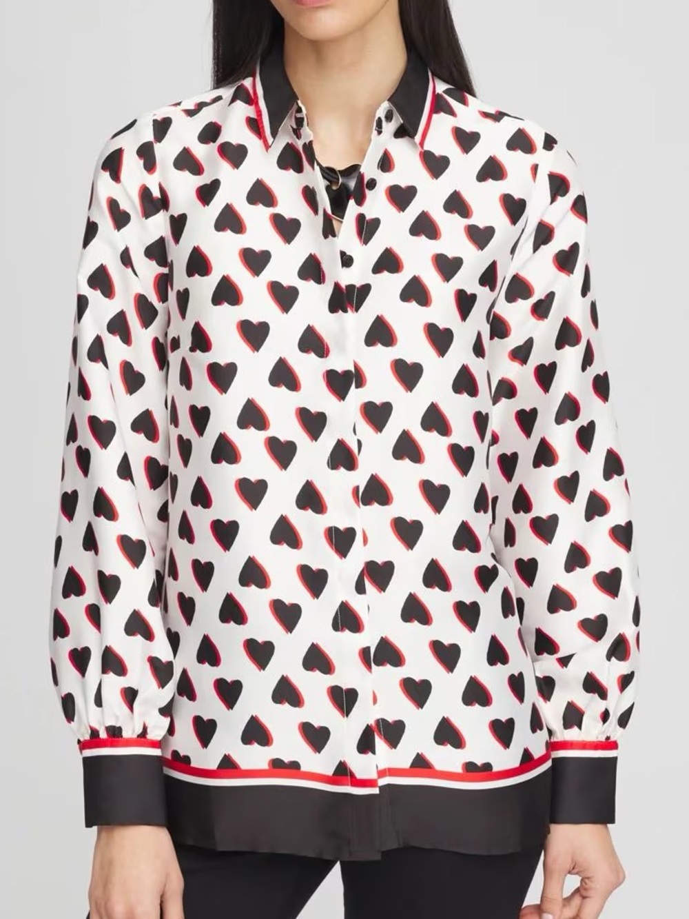 Chicos Heart Print Button Down Blouse Top Size 4 US 20/XXL Valentine Love Whimsy